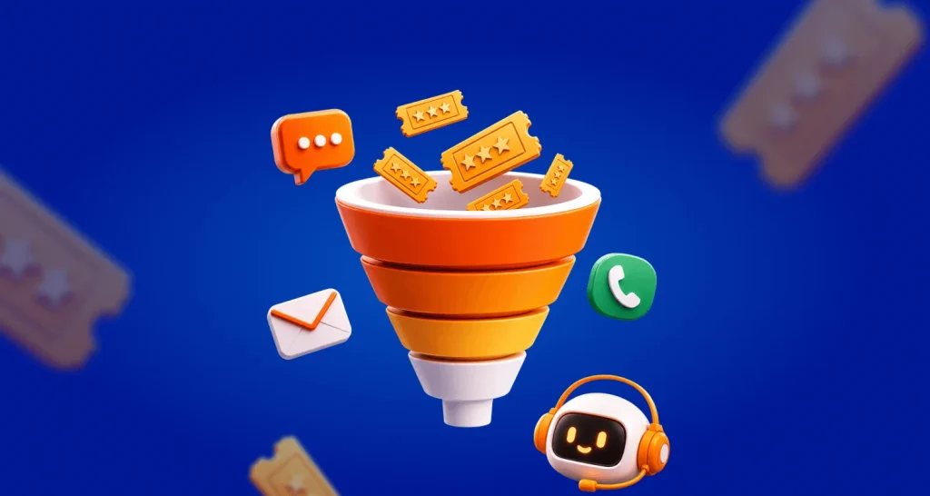 Banner image showing how to handle more support tickets across chat, email, and calls with smart routing